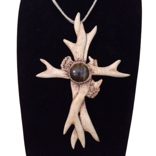 Uniquely Carved Gourd Antler Cross by Robin Bryson