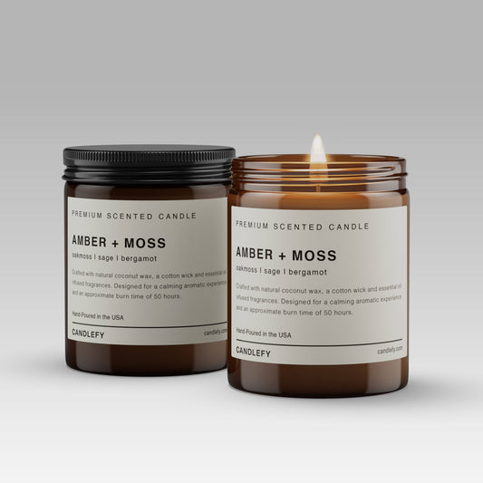 Amber + Moss Candle • 8oz Amber Jar • Coconut Wax • USA Made