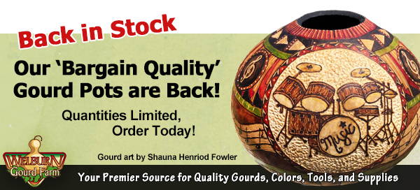 October 15, 2022: Last chance for 15% off Mix Shape Gourds, plus our popular Gourd Pots are back in stock!