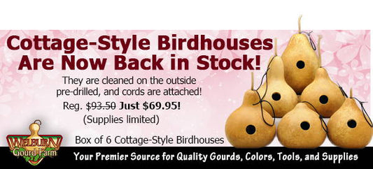 May 22, 2021: Cottage-Style Birdhouses Are Back in Stock, plus Save up to 40% On GourdMasterTM Ink Dyes Sets!