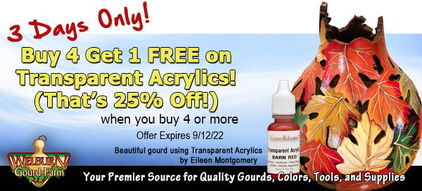 September 10, 2022: Stock up for your fall projects! Buy 4 Bottles of Transparent Acrylic and Get 1 FREE!