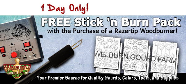 May 25, 2023: Free Pre-Printed Stick 'n Burn Pack with Purchase of Razertip Woodburner!