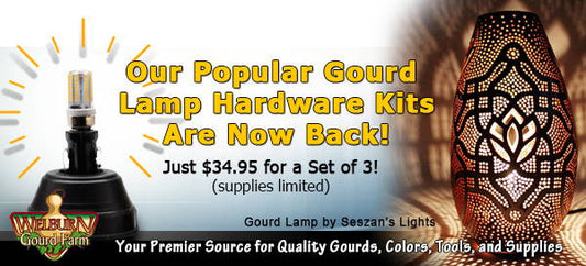 April 14, 2021: Pre-Order Your GourdMaster Pro-Carvers, plus Gourd Lamp Hardware Kits are back in stock!